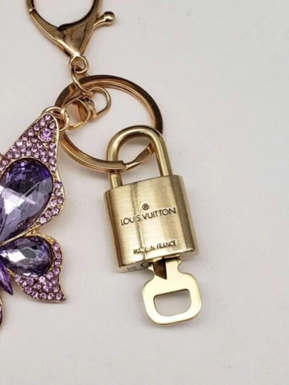 LV Gold Padlock Authentic 🔑 Luxury Bag Charm w/ Unbranded Butterfly Keychain